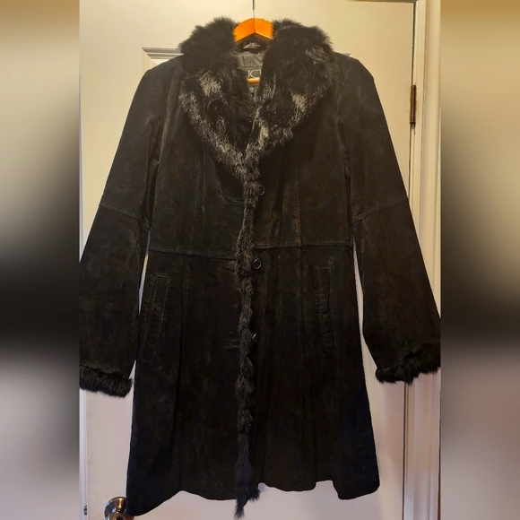 UTEX Design Black Leather Suede Jacket with Fur Collar - Picture 2 of 7